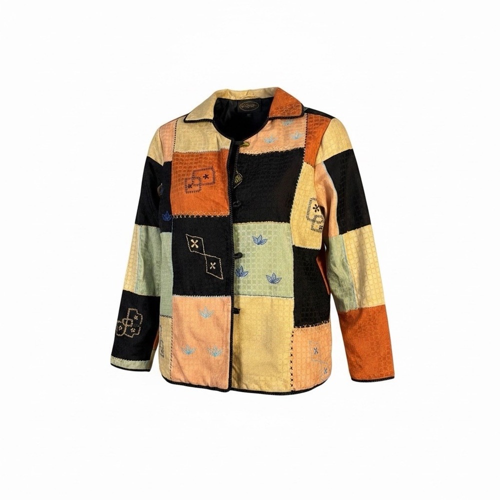 Vintage Alex Kim Appliqued Floral Design Jacket Long Sleeve Large Witchy, Fall
